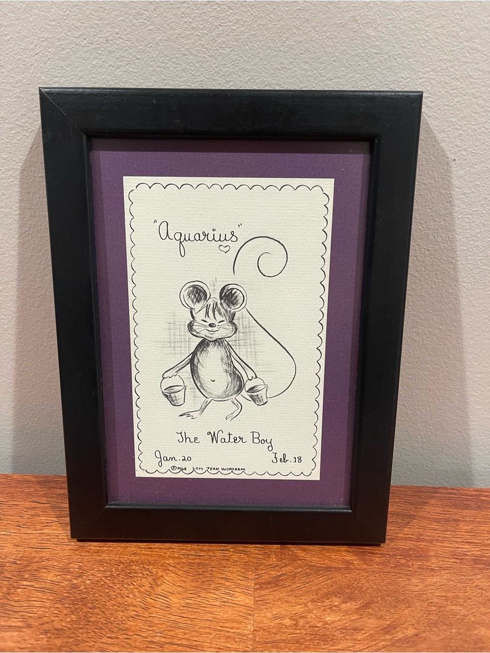 Vtg 1969 Lois Jean Wortham Aquarius Illustration Print Mouse Framed 6x8 Water